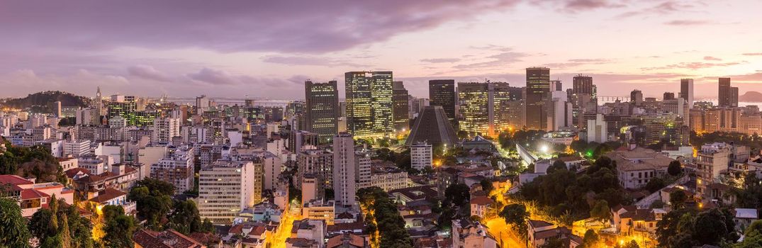 Panorama view of Rio de Janeiro  at twilight in Brazil
