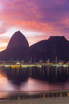Sunrise view of Rio de Janeiro with mountain Sugar Loaf 