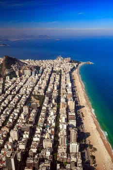 Aerial view of famous Copacabana Beach and Ipanema beach in Rio de Janeiro, Brazil