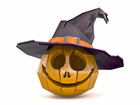 Halloween pumpkin with witch hat Jack o Lanter  3D rendering illustration isolated on white background