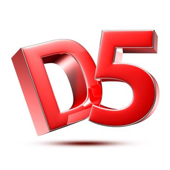 D5 red 3D illustration on white background with clipping path.