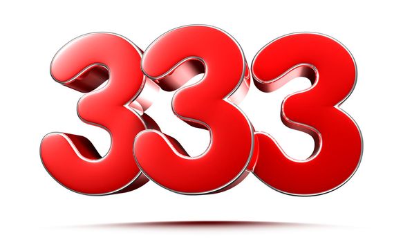 Rounded red numbers 333 on white background 3D illustration with clipping path