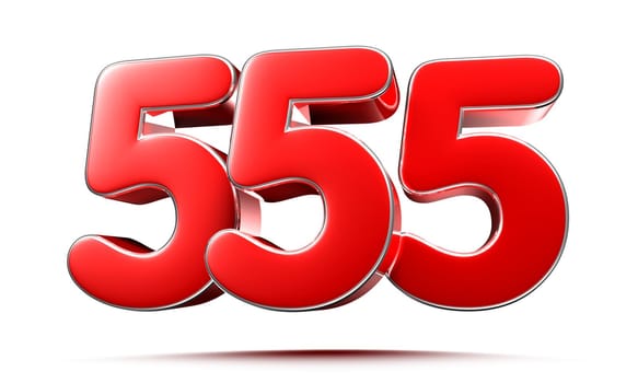 Rounded red numbers 555 on white background 3D illustration with clipping path