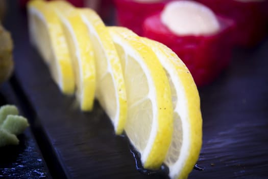 Fresh lemon cut into halves. No people