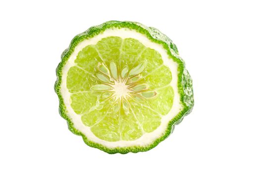 Fresh bergamot fruit with cut in half on white background with clipping path.