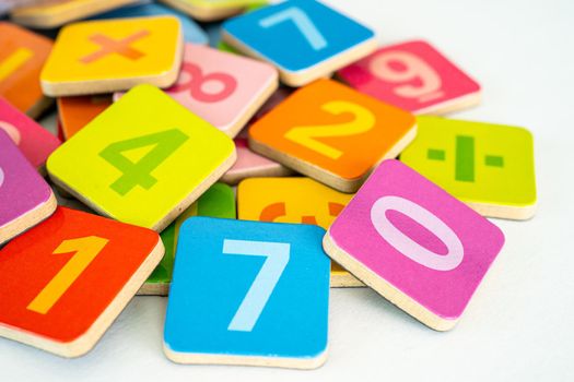 Math number colorful on white background, education study mathematics learning teach concept.