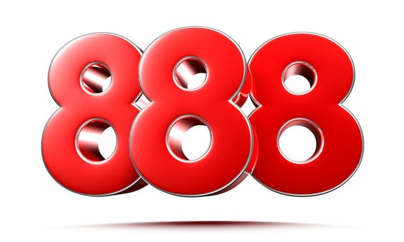 Rounded red numbers 888 on white background 3D illustration with clipping path