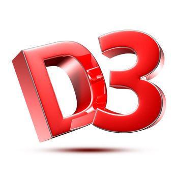 D3 red 3D illustration on white background with clipping path.