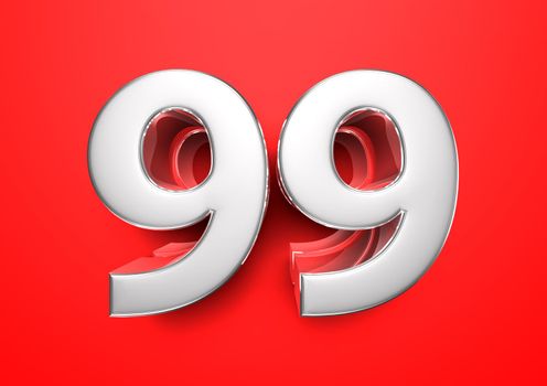Price tag 99. Anniversary 99. Number 99 3D illustration on a red background.