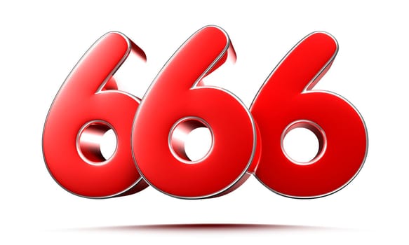 Rounded red numbers 666 on white background 3D illustration with clipping path