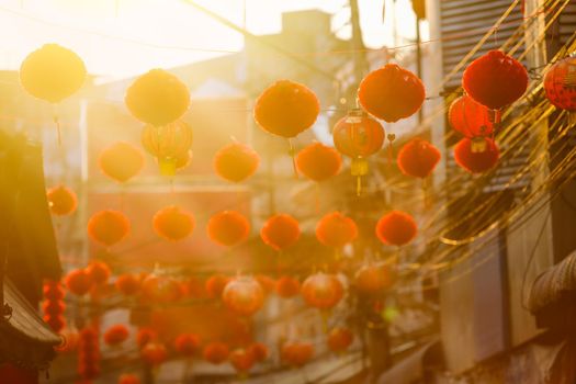 Chinese new year lanterns in china town. Against the light photo.