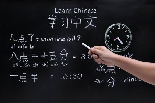 Learning chinese to tell time in class room.