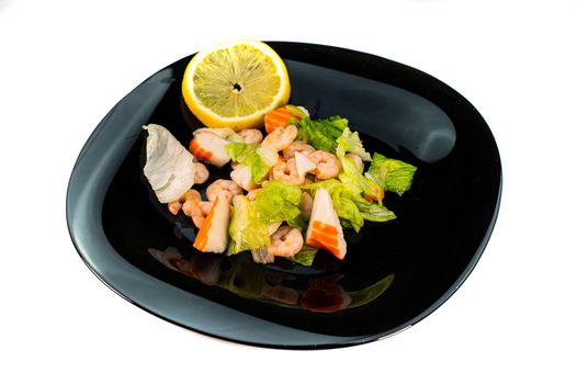 shrimp and surimi salad plate on white background
