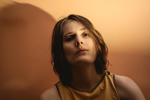 Young woman portrait. Head thrown back