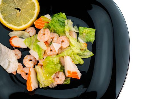 shrimp and surimi salad plate on white background