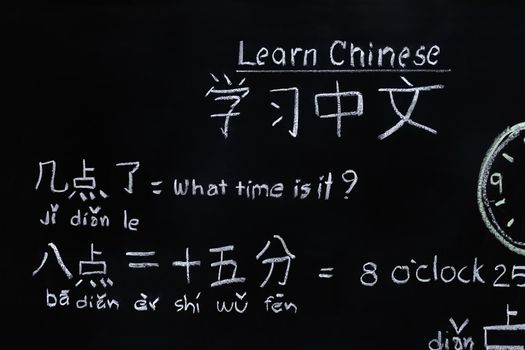 Learning chinese to tell time in class room.