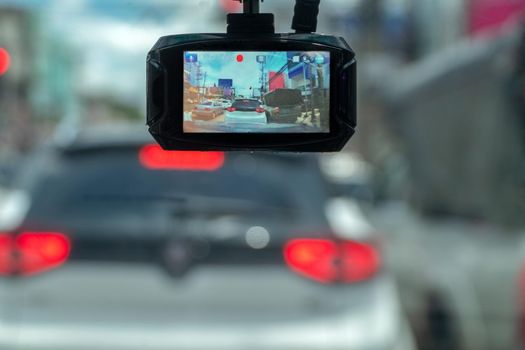 car video recorder records an accident on street