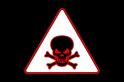Mortal danger sign in the form of a skull in a triangle on a black background