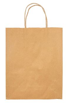 Isolated Brown Paper Grocery Bag With String Handles On A White Background