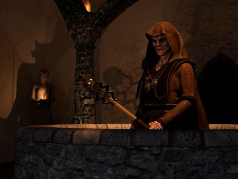 Vampire in a crypt under the ground - 3d rendering
