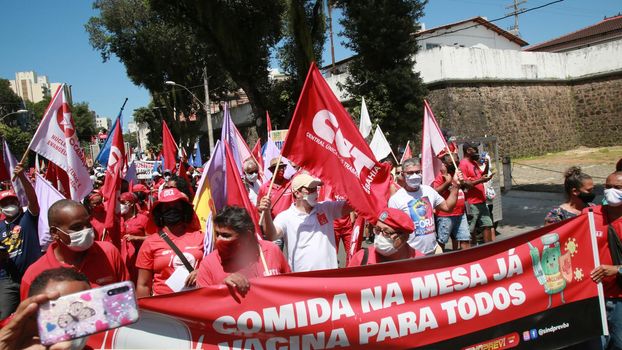 salvador, bahia, brazil - september 7, 2021: Protesters against the government of President Jair Bolsonaro protest in the city of Salvador. The act marks Brazil's Independence Day.