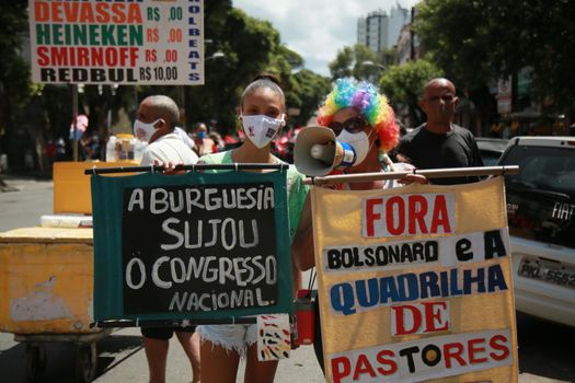 salvador, bahia, brazil - september 7, 2021: Protesters against the government of President Jair Bolsonaro protest in the city of Salvador. The act marks Brazil's Independence Day.