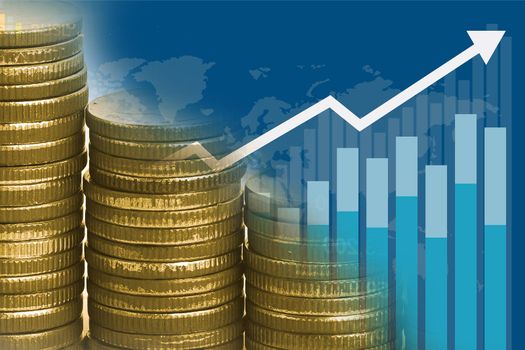 Saving stack coins money with Charts and Graphs. Finance, Account, Statistics, Analytic research data economy, Stock exchange trading and Business concept