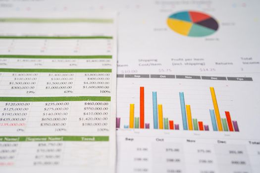 Charts Graphs spreadsheet paper. Financial development, Banking Account, Statistics, Investment Analytic research data economy, Stock exchange Business office company meeting concept.