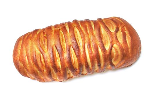 Baked bread with jam on white background