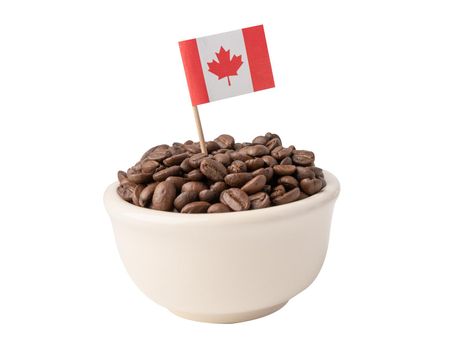 Coffee bean in cup with Canada flag.