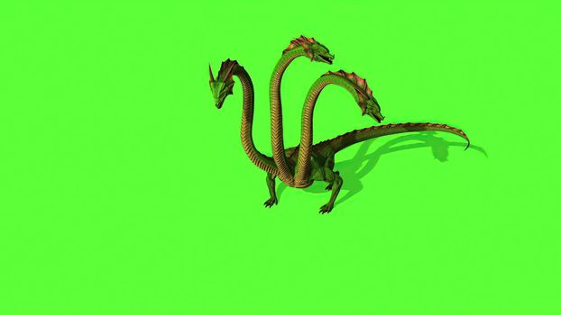 3d illustration - Hydra Mystical Water Snake  On Green Screen Background