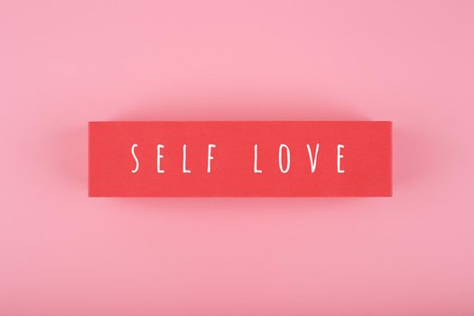 Trendy minimal self love creative concept in pink colors. Mental health, self acceptance, self care and respect or being single concept.