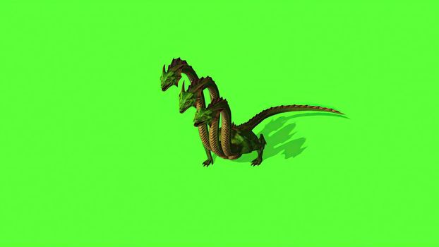 3d illustration - Hydra Mystical Water Snake  On Green Screen Background