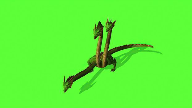 3d illustration - Hydra Mystical Water Snake  On Green Screen Background