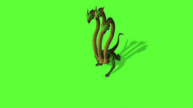 3d illustration - Hydra Mystical Water Snake  On Green Screen Background