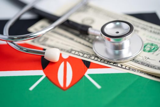 Black stethoscope on Kenya flag background, Business and finance concept.