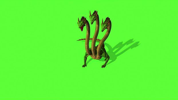3d illustration - Hydra Mystical Water Snake  On Green Screen Background