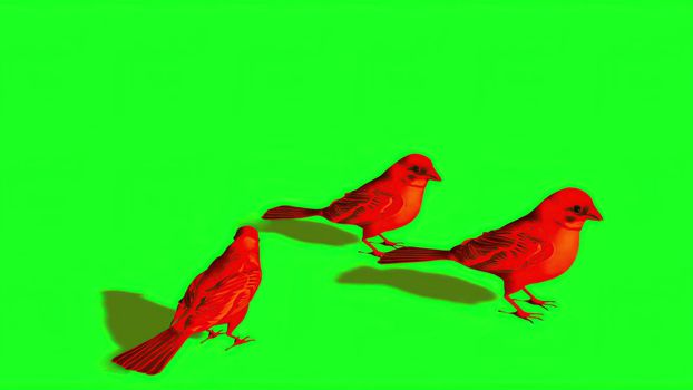 3d illustration - Silhouette of red Sparrow - Green Screen