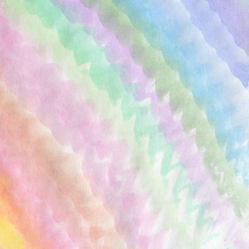 Light Backdrop with Watercolor Colored Stripes. Hand Drawn Rainbow Zig Zag Background.