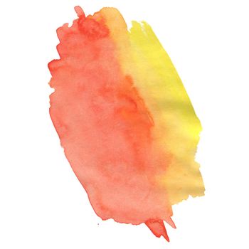 Yellow and Red Watercolor Stain. Isolated element on White background for Decoration, Poster, Banner, Greeting Cards Design.