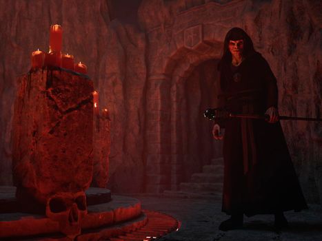Vampire in the kingdom of darkness, hell - 3d rendering