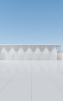 White architecture with outdoor view, 3d rendering. Computer digital drawing.