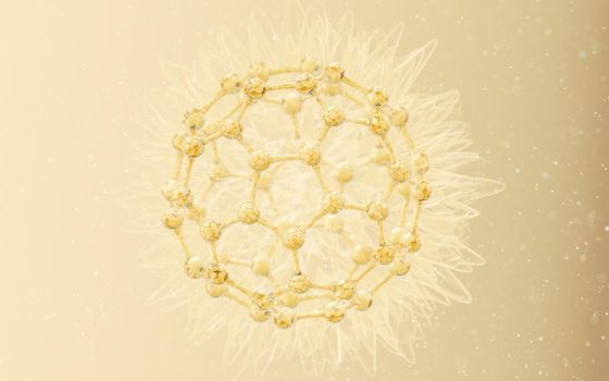 Cell structure with golden background, 3d rendering. Computer digital drawing.