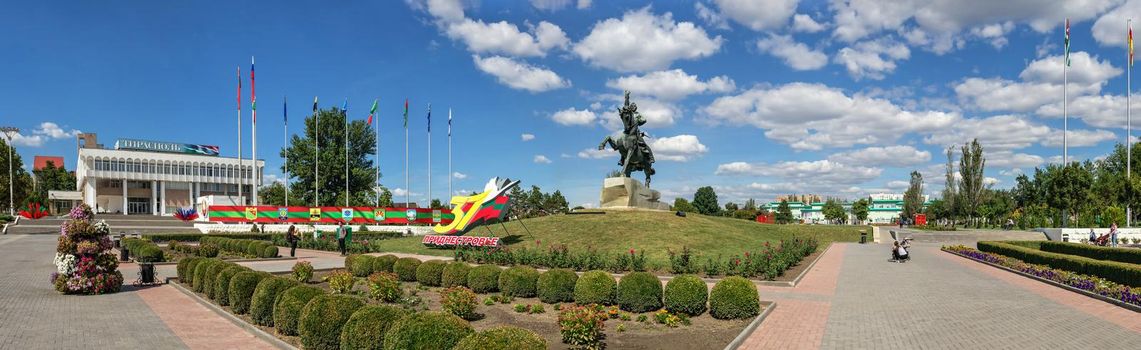 Tiraspol, Moldova 06.09.2021.  Alexander Suvorov square in Tiraspol, Transnistria or Moldova, on a sunny summer day