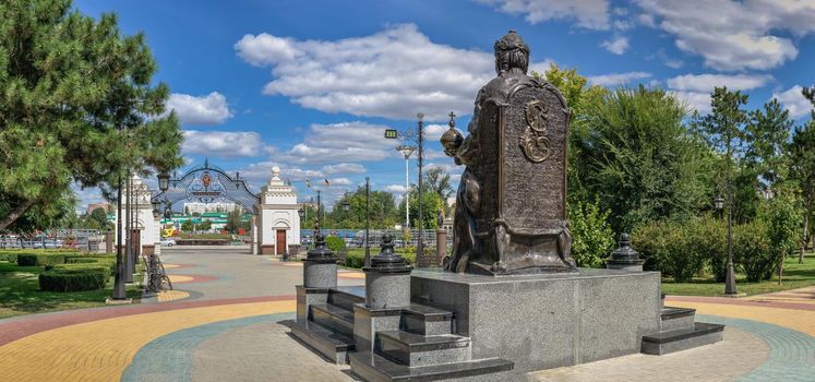 Tiraspol, Moldova 06.09.2021.  Monument to Catherine the Great in Tiraspol, Transnistria or Moldova, on a sunny summer day