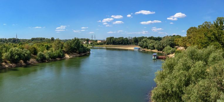 Tiraspol, Moldova 06.09.2021.  Panoramic view of the Dniester river in Tiraspol, Transnistria or Moldova, on a sunny summer day