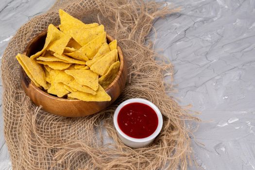 Mexican Sauce nachos homemade crispy corn tortilla chips.