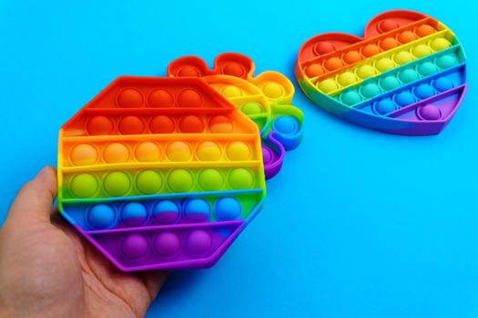 Pop it toy silicone sensory anti stress fidget toy colorful rainbow game. Trendy push bubble toys