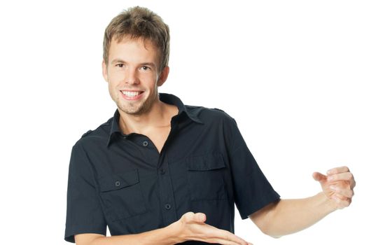 Young man standing isolated on white background