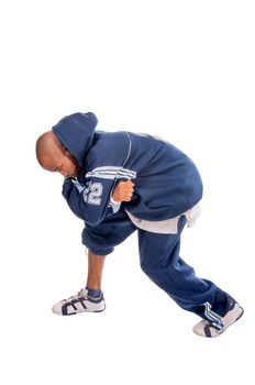 Cool young hip-hop dancer on white background